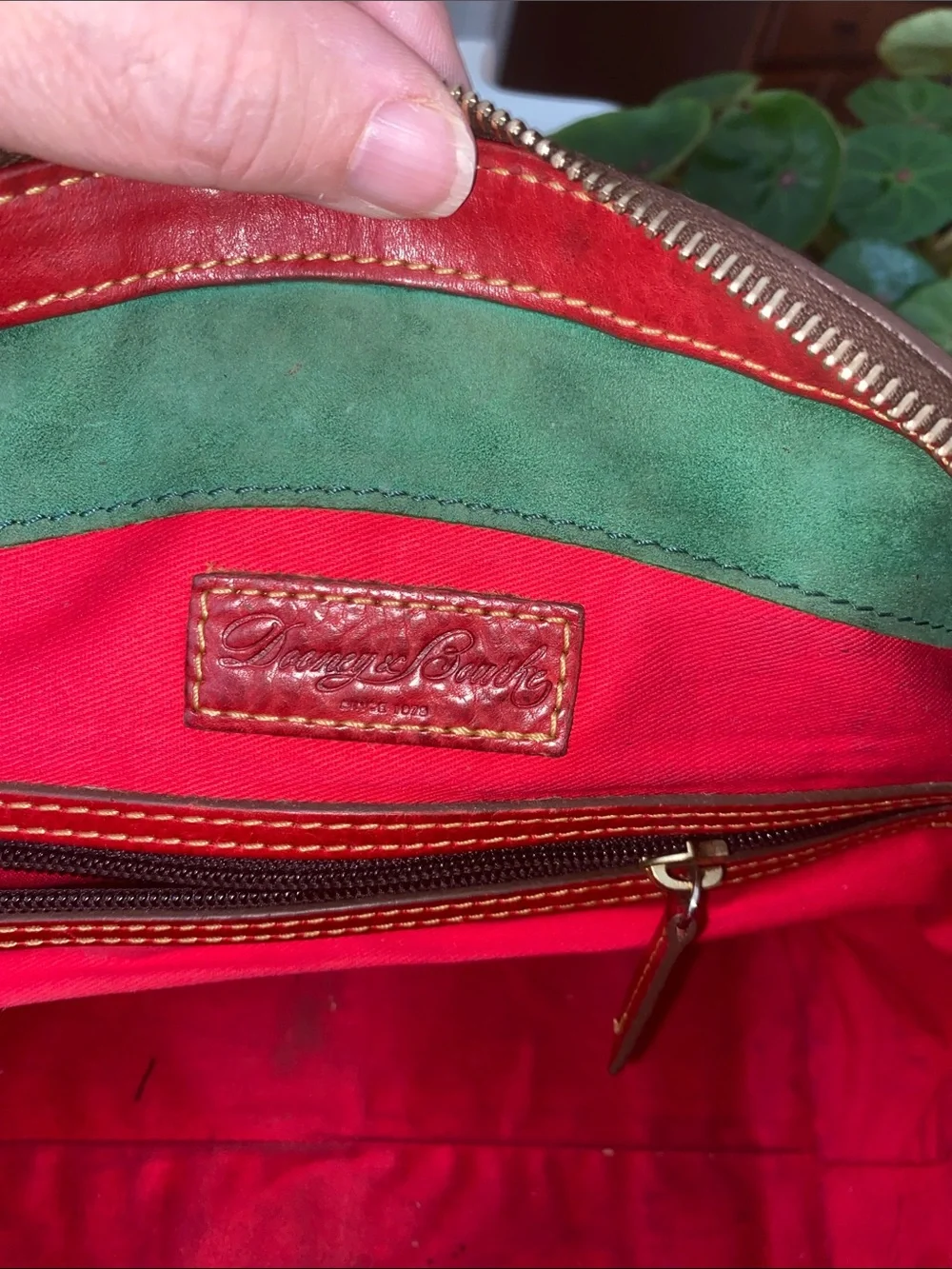Dooney & Bourke Florentine Janine Red Leather Satchel Whip Stitching Top Handles